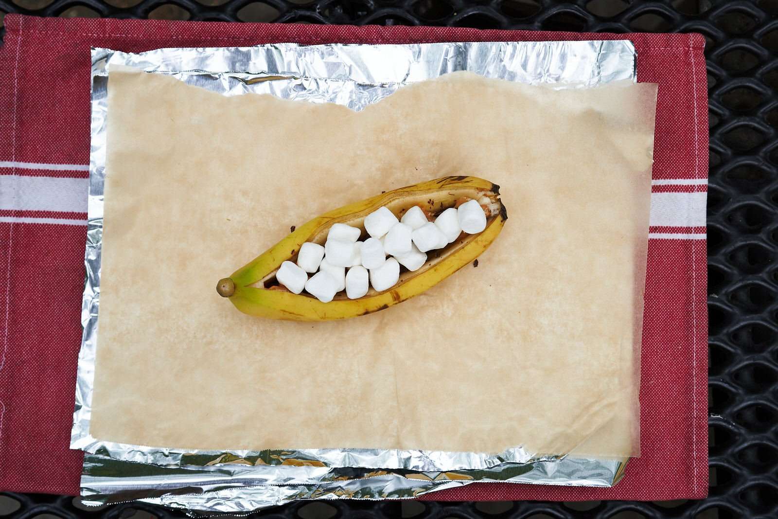 Top the banana boats with mini marshmallows