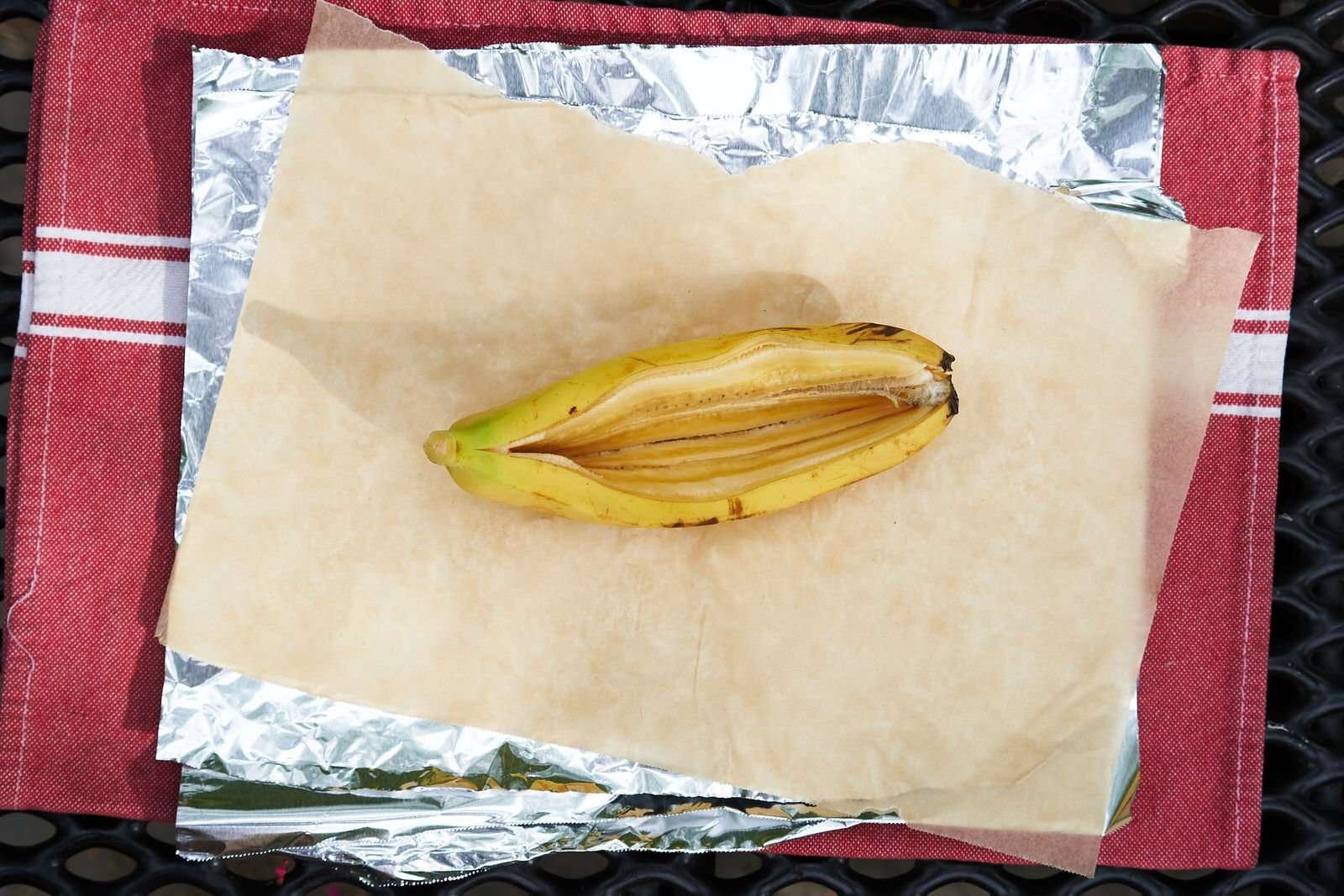 Sliced banana for campfire banana splits
