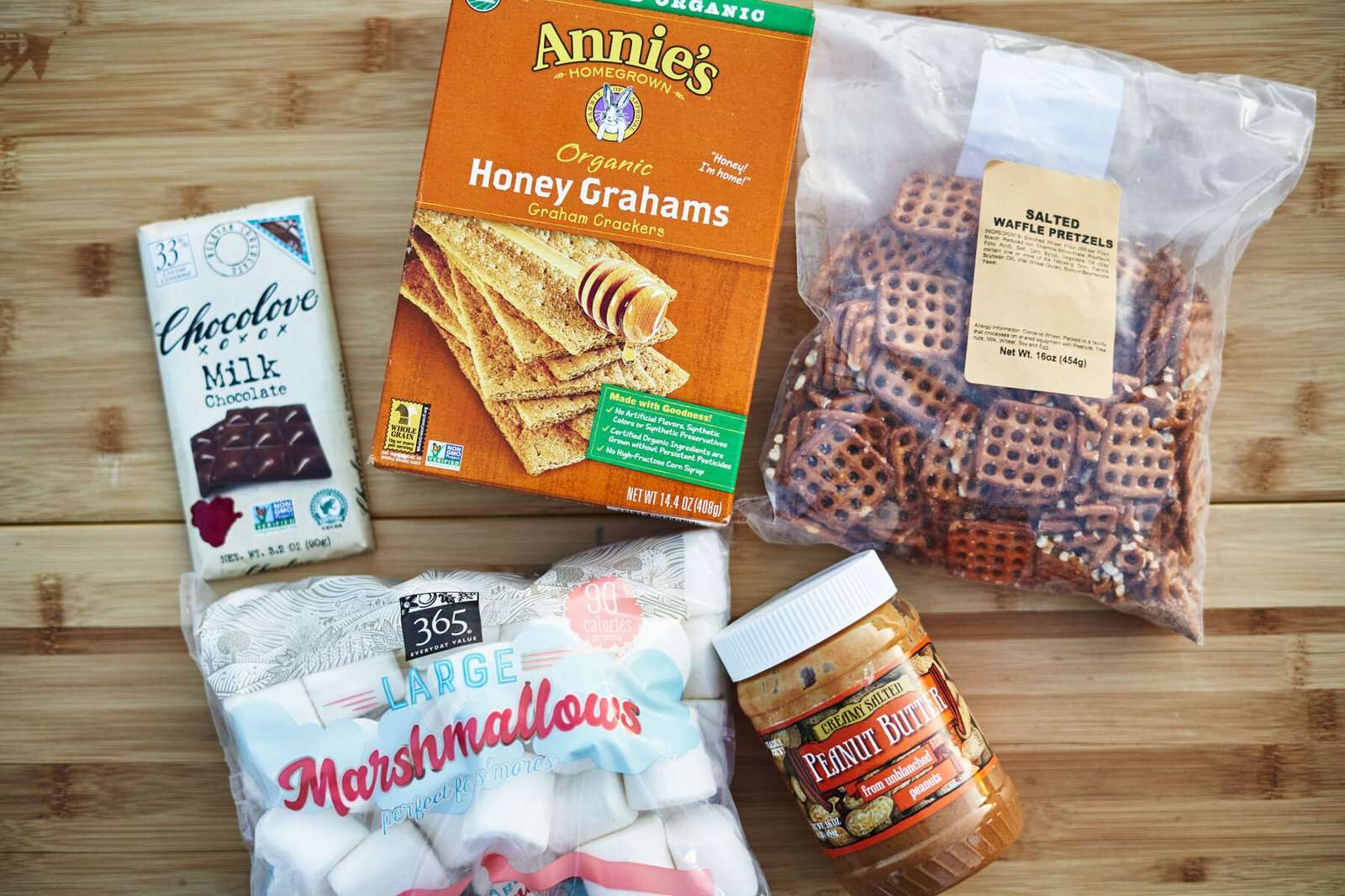 s'mores ingredients on a table 