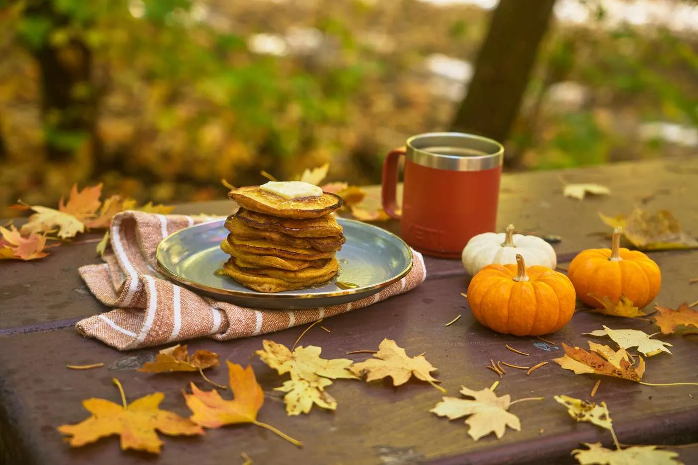 pumpkin spice pancakes while camping