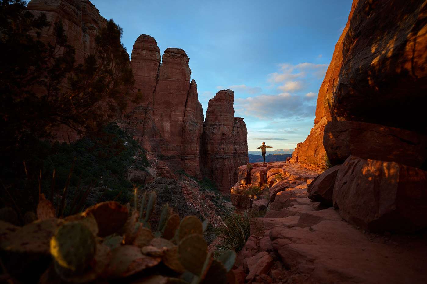 hiking the Cathedral Rock trail in Arizona at sunrise