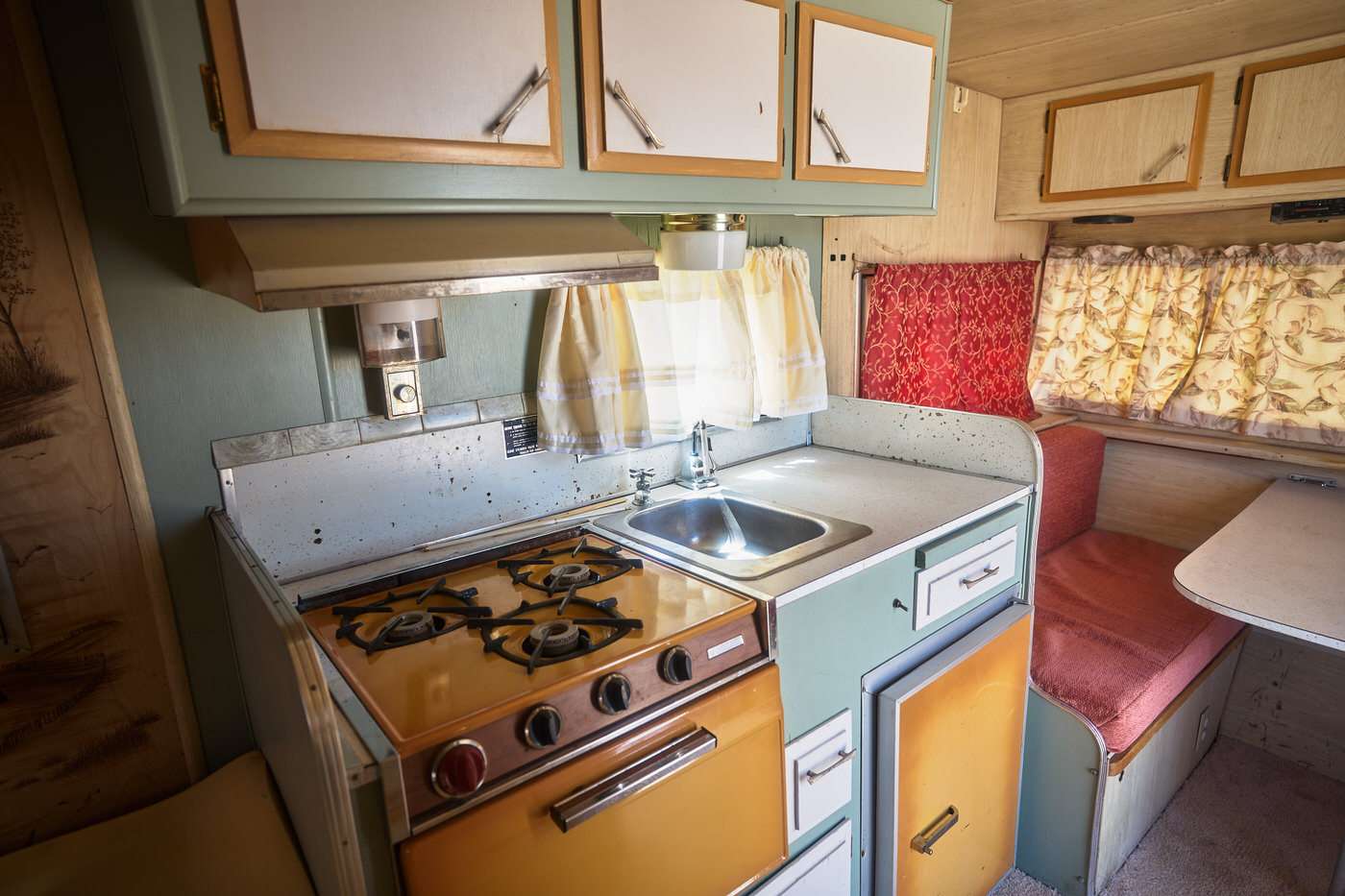 1960s vintage camper kitchen before demolition