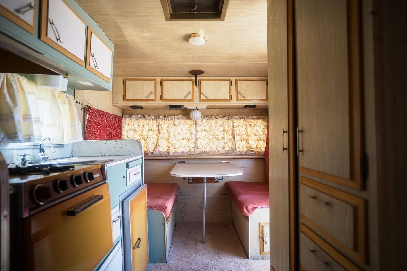 vintage camping trailer interior before the renovation 