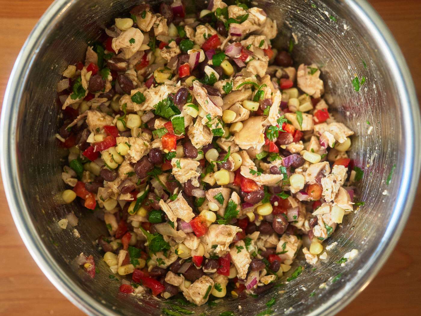chicken salad recipe mixed in a bowl