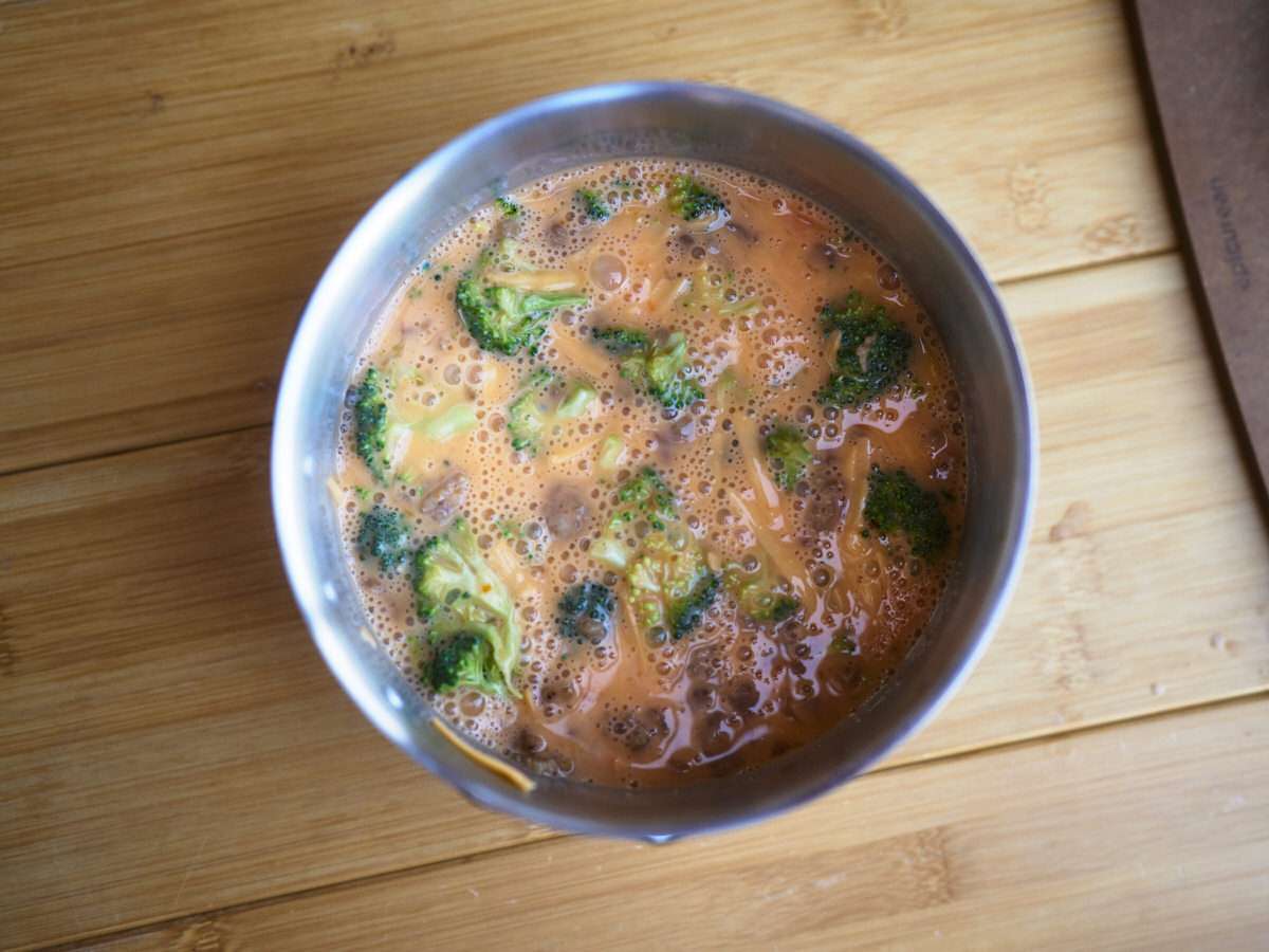 dutch oven quiche filling in a pot