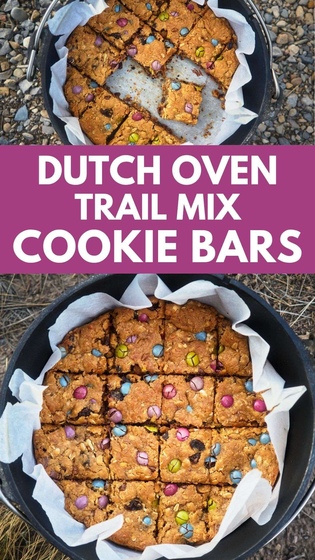 Dutch oven trail mix cookie bars Pinterest pin