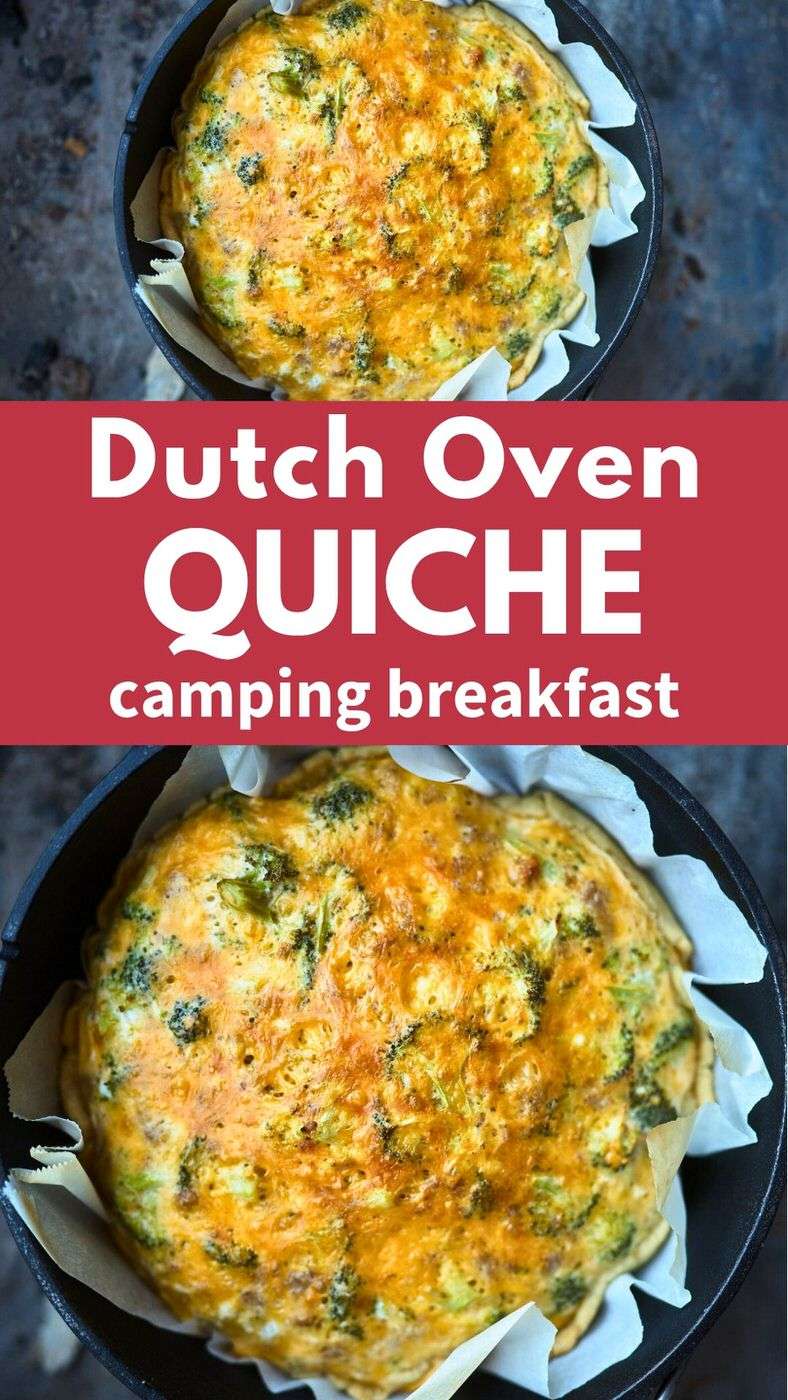 Dutch Oven Sausage, Broccoli, and Cheddar Quiche recipe Pinterest pin