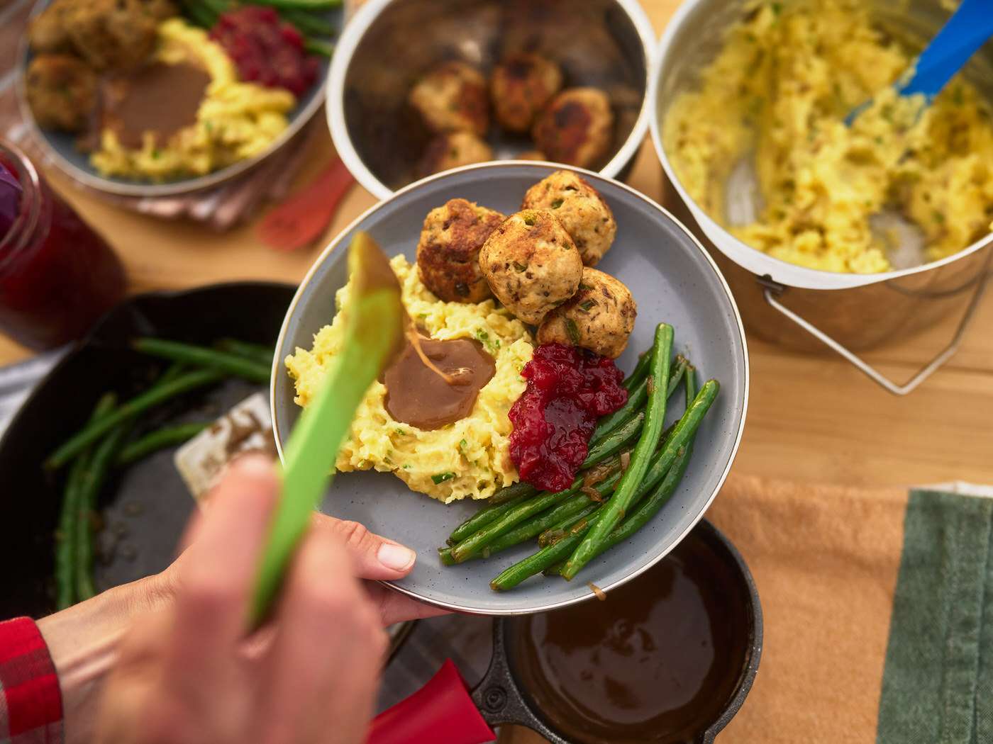 plate of thanksgiving food on a camping trip