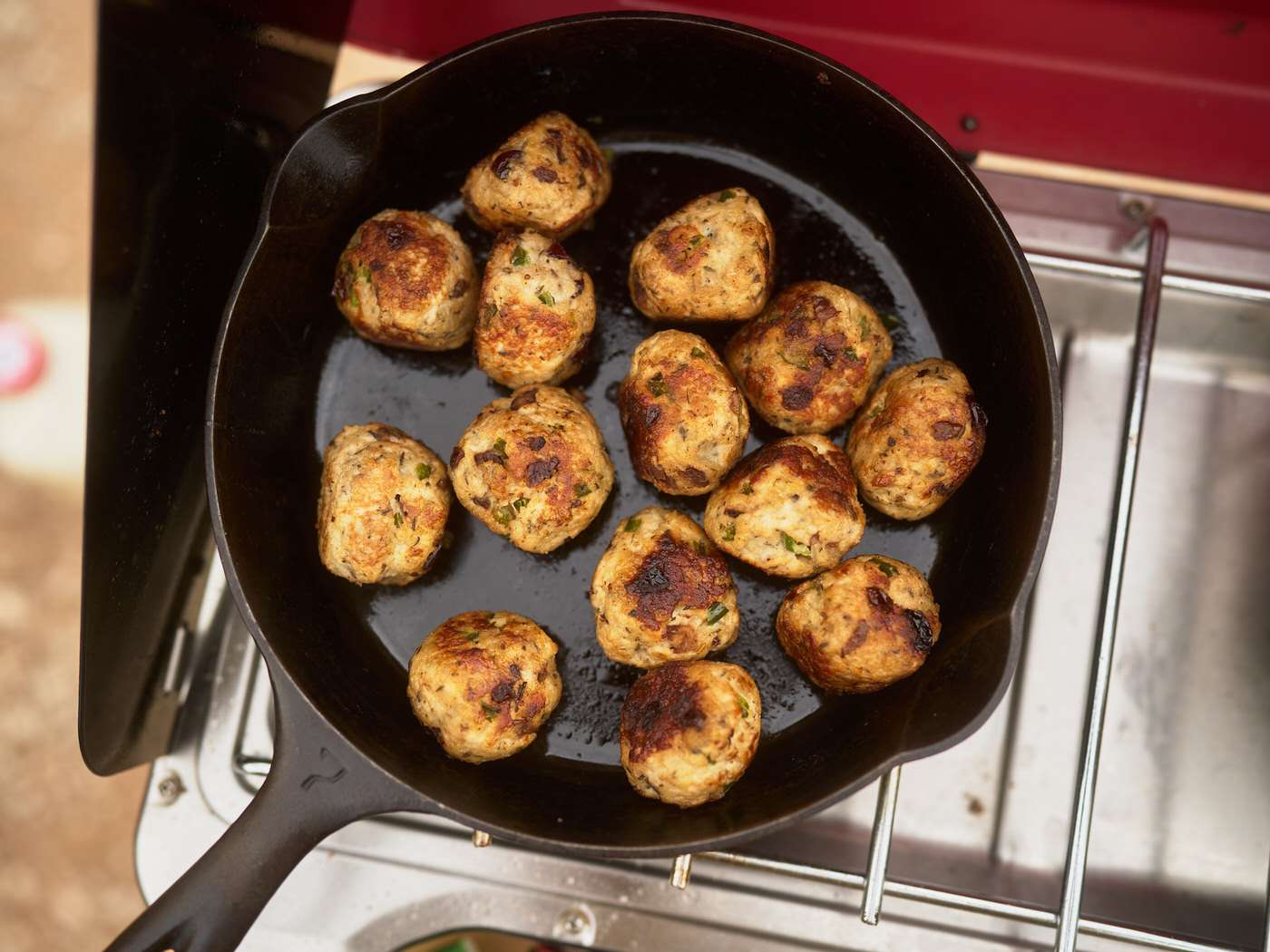 turkey meatballs in a cast iron skillet