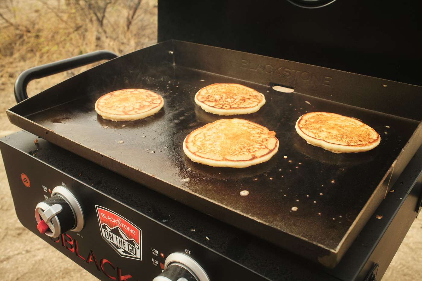cooking blackstone griddle pancakes while camping 
